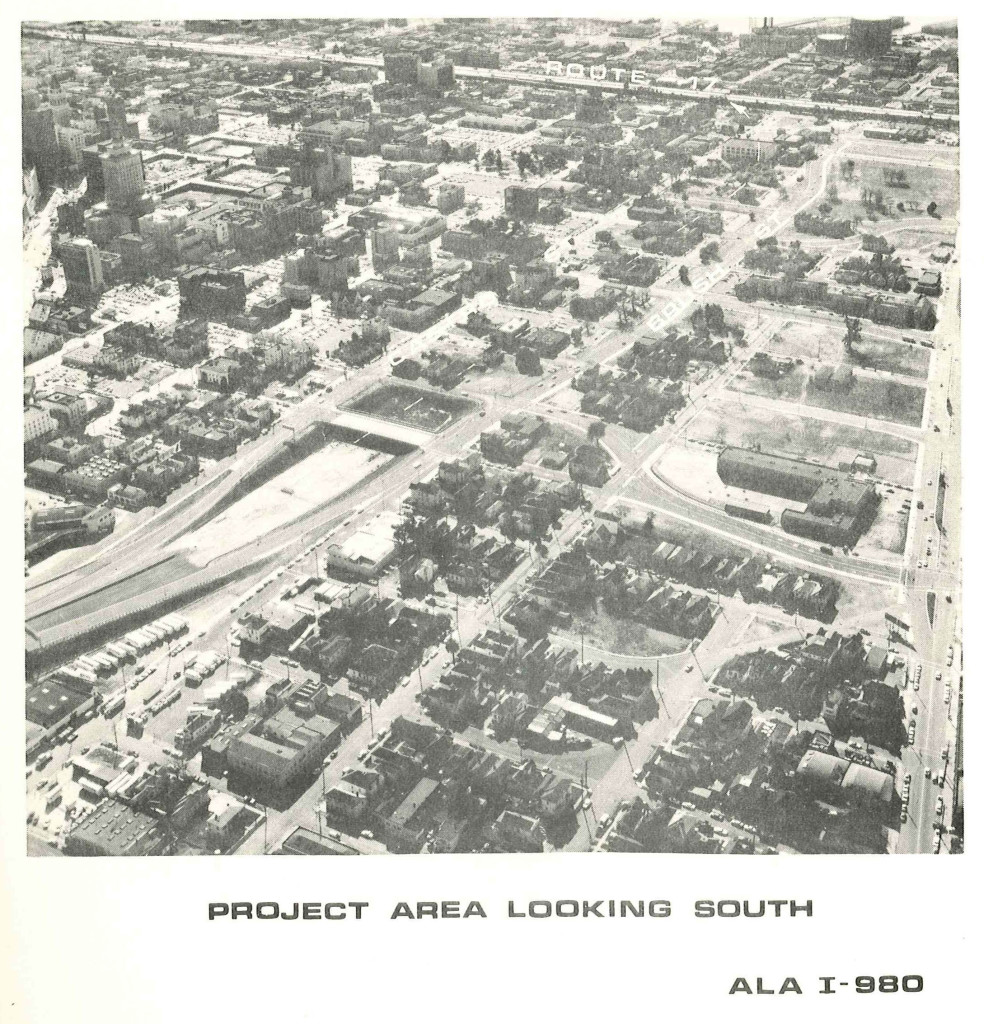 The demolition of a neighborhood and the construction of I-980